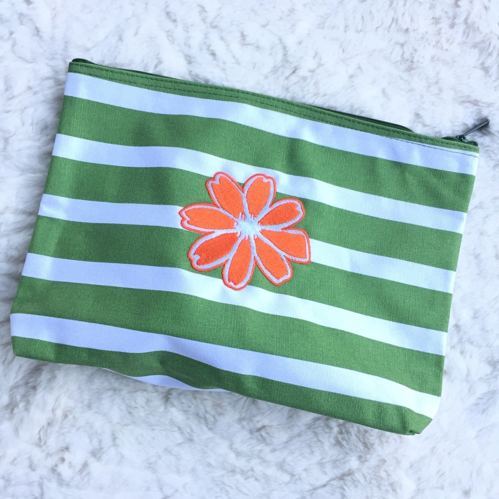 Thirty-One Zippered Pouch in Cabana Stripe